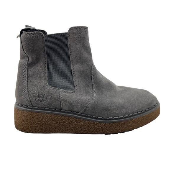 Timberland Womens 10 Boots Gray Suede Bluebell Lane Chelsea Pull On Ankle A24XZ - Picture 1 of 12
